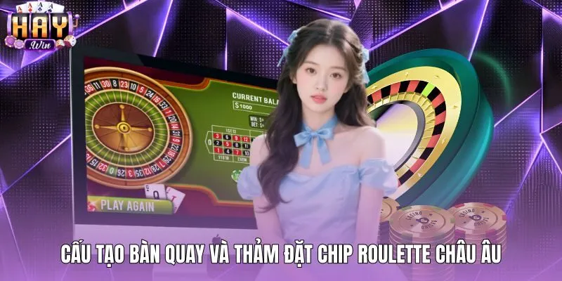 Bố cục bàn quay Roulette châu Âu cùng thảm đặt chip chuẩn
